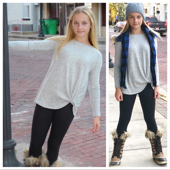 Other - Girls’ Long sleeve Front knit, Heather gray top